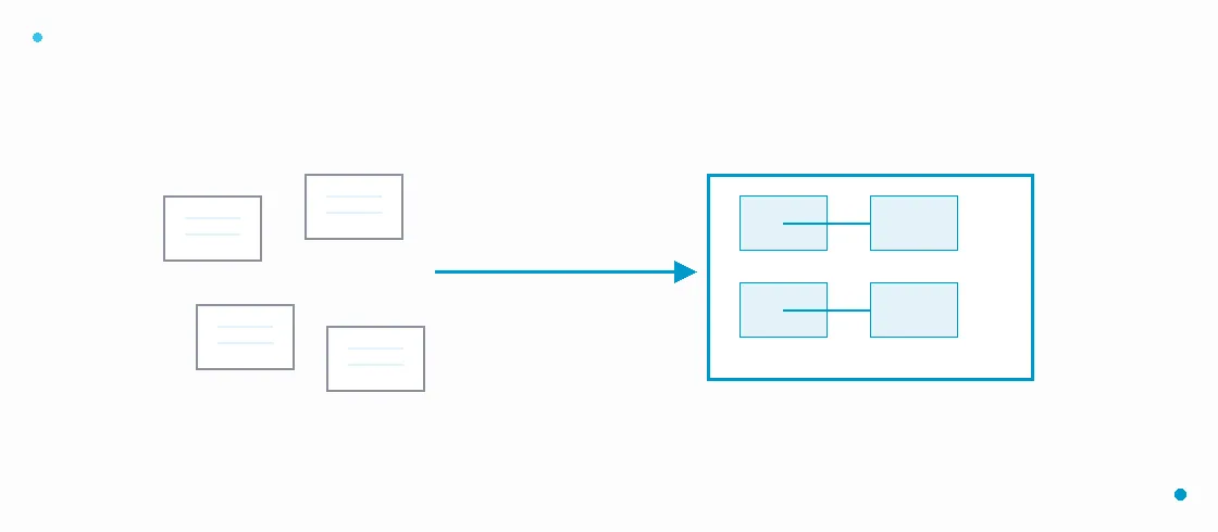 Illustration of disconnected business systems becoming connected through an integrated platform