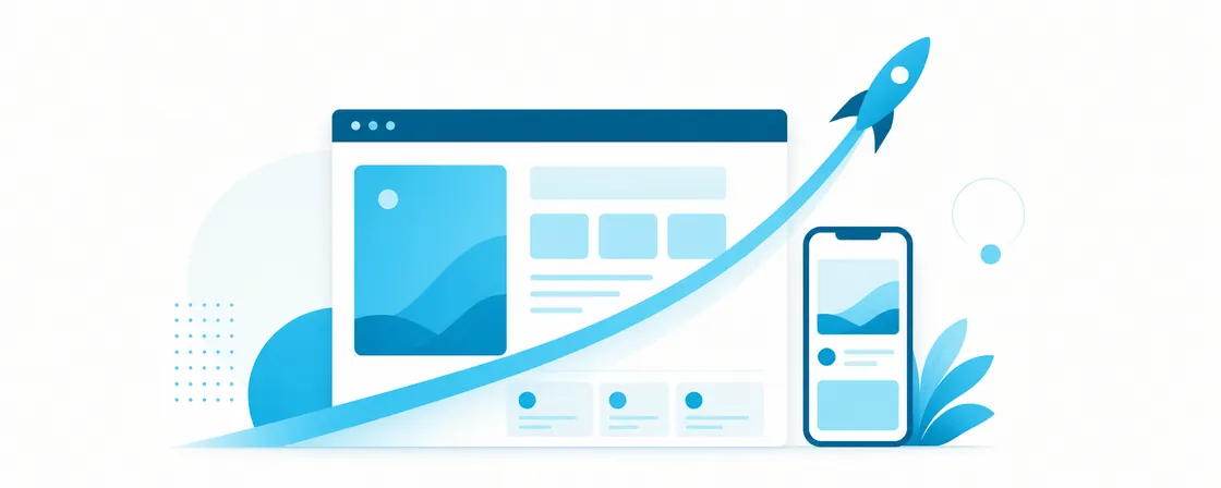 Illustration of a modern website interface with an upward growth curve